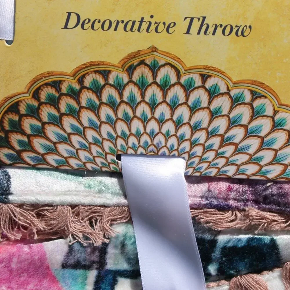 World Traveler Designer Luxury Throw Blanket 50 in X 60 in Maximalist Boho Style